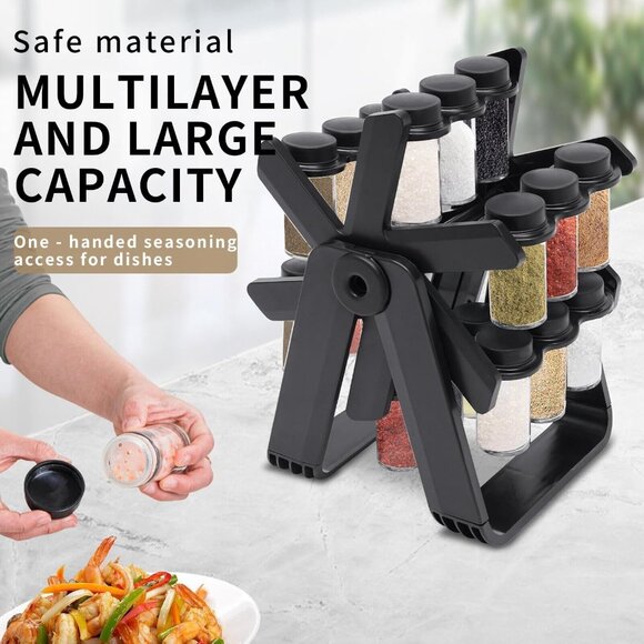 Rotating Spice Rack Organizer, spice jars,18 Glass Jars, 18 jar rotating spice - Picture 3 of 8